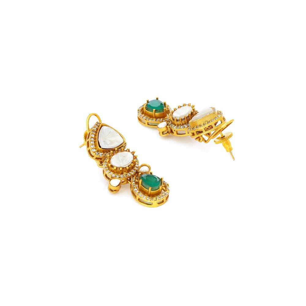 Ruby Raang Studio Natural Stones Antique Finish Earrings & Necklace Set -Multi-Color