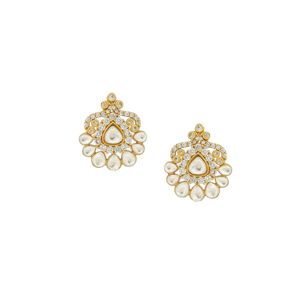 Ruby Raang Studio Kundan Antique Finish Earrings & Necklace Set -White