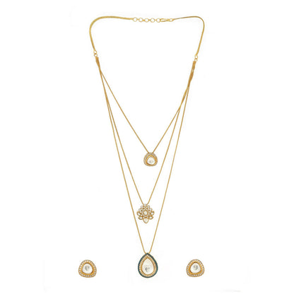 Ruby Raang Studio Kundan Antique Finish Earrings & Dew Drop Necklace Set -White