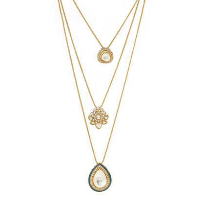 Ruby Raang Studio Kundan Antique Finish Earrings & Dew Drop Necklace Set -White