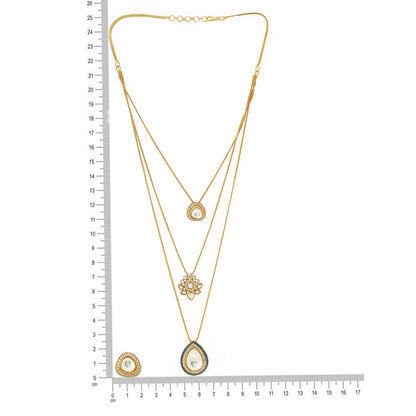 Ruby Raang Studio Kundan Antique Finish Earrings & Dew Drop Necklace Set -White