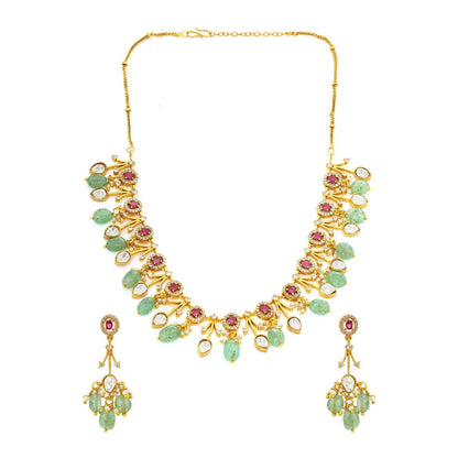 Ruby Raang Studio Natural Stones Antique Finish Earrings & Choker Necklace Set -Multi-Color