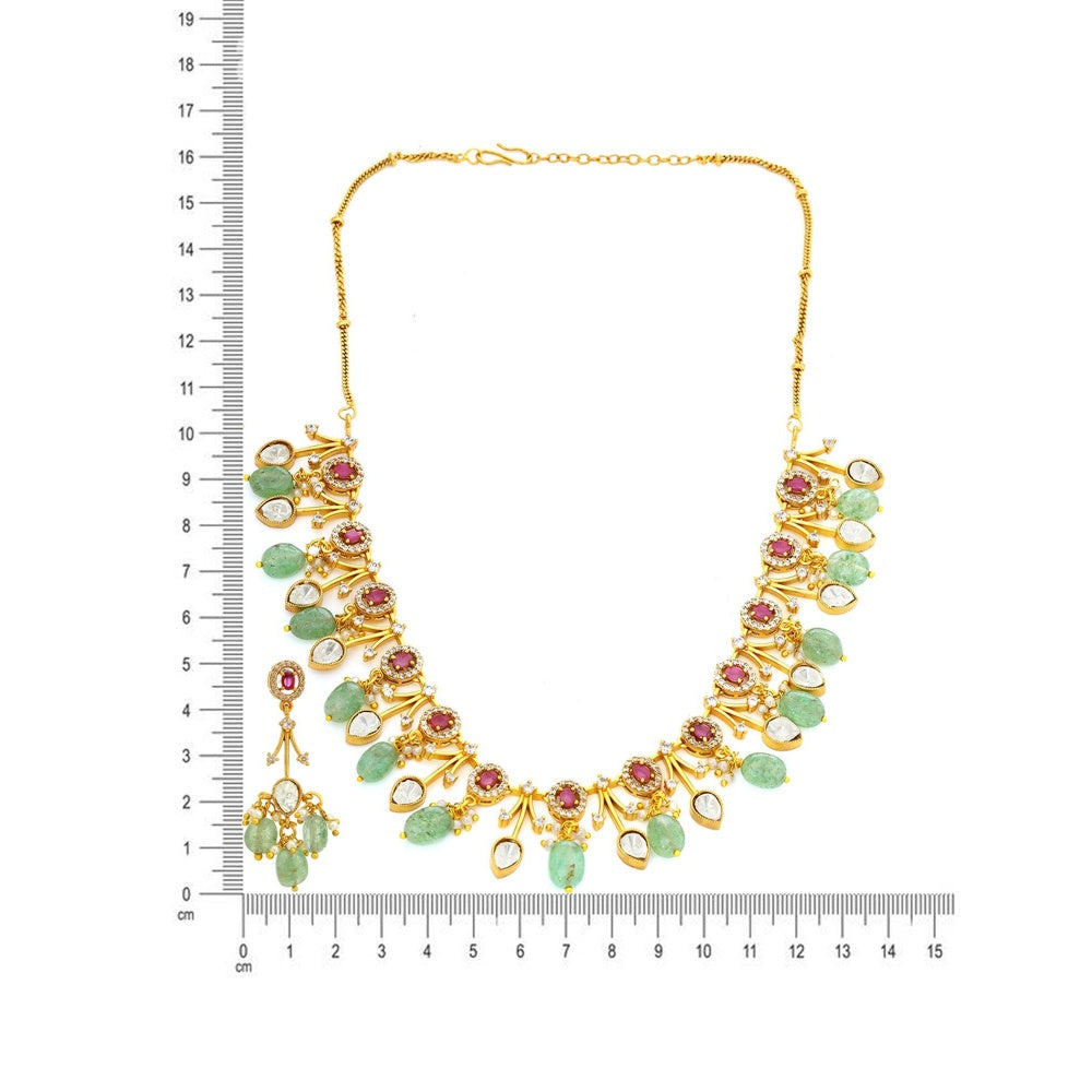 Ruby Raang Studio Natural Stones Antique Finish Earrings & Choker Necklace Set -Multi-Color