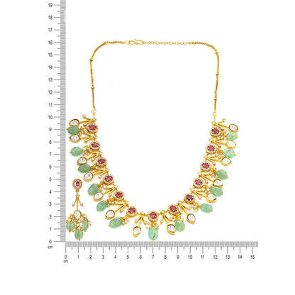 Ruby Raang Studio Natural Stones Antique Finish Earrings & Choker Necklace Set -Multi-Color