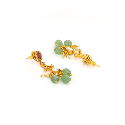 Ruby Raang Studio Natural Stones Antique Finish Earrings & Choker Necklace Set -Multi-Color