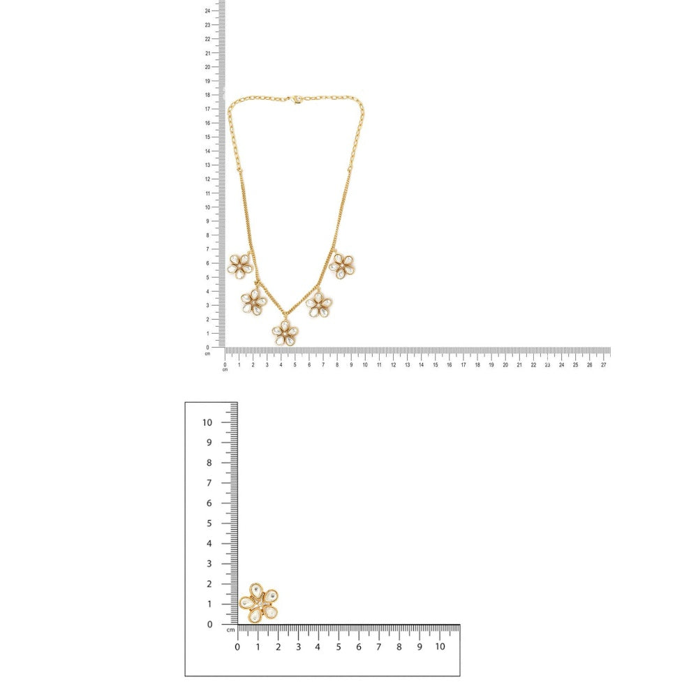 Ruby Raang Studio Kundan Antique Finish Floral Earrings & Necklace Set -White