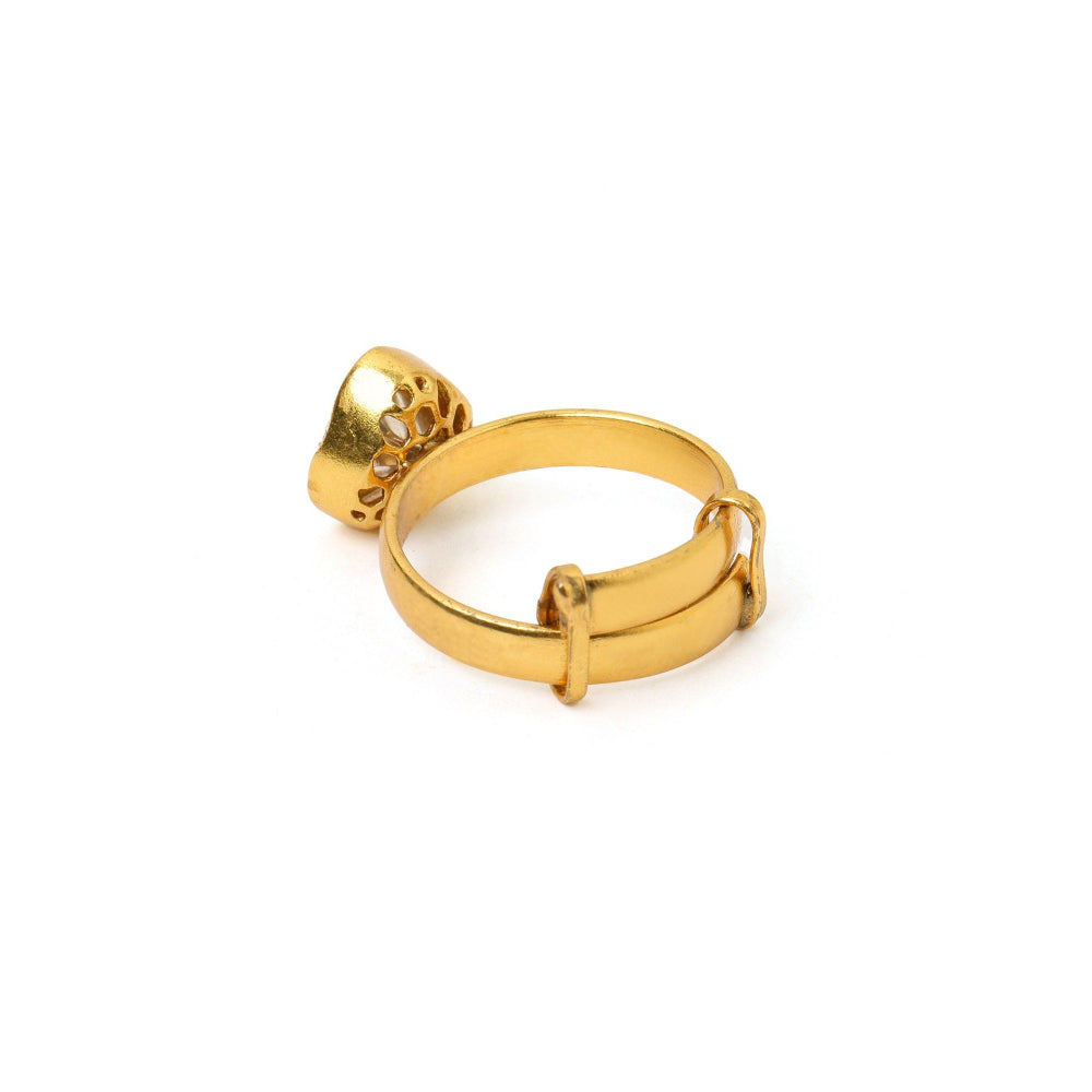 Ruby Raang Studio Kundan Gold Plated Trillion Cut Ring -White