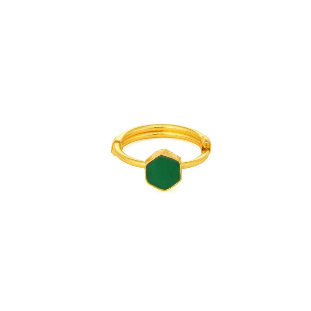 Ruby Raang Studio Natural Stone Green Hexagon Ring -Green
