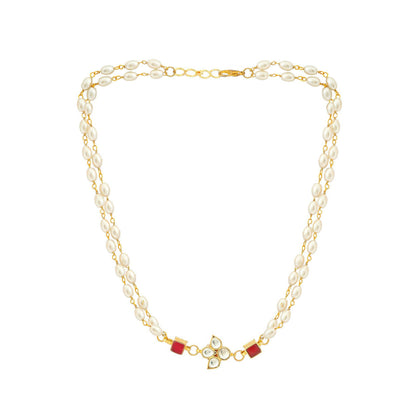 Ruby Raang Studio White & Red Beaded Gold Plated Flower Kundan Necklace