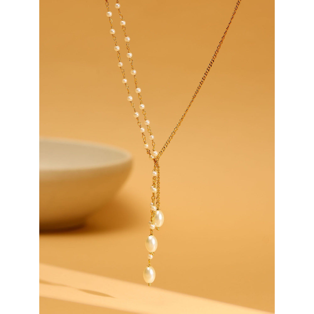 Ruby Raang Studio Beaded Pearl Drop One-Sided Layered Necklace -White
