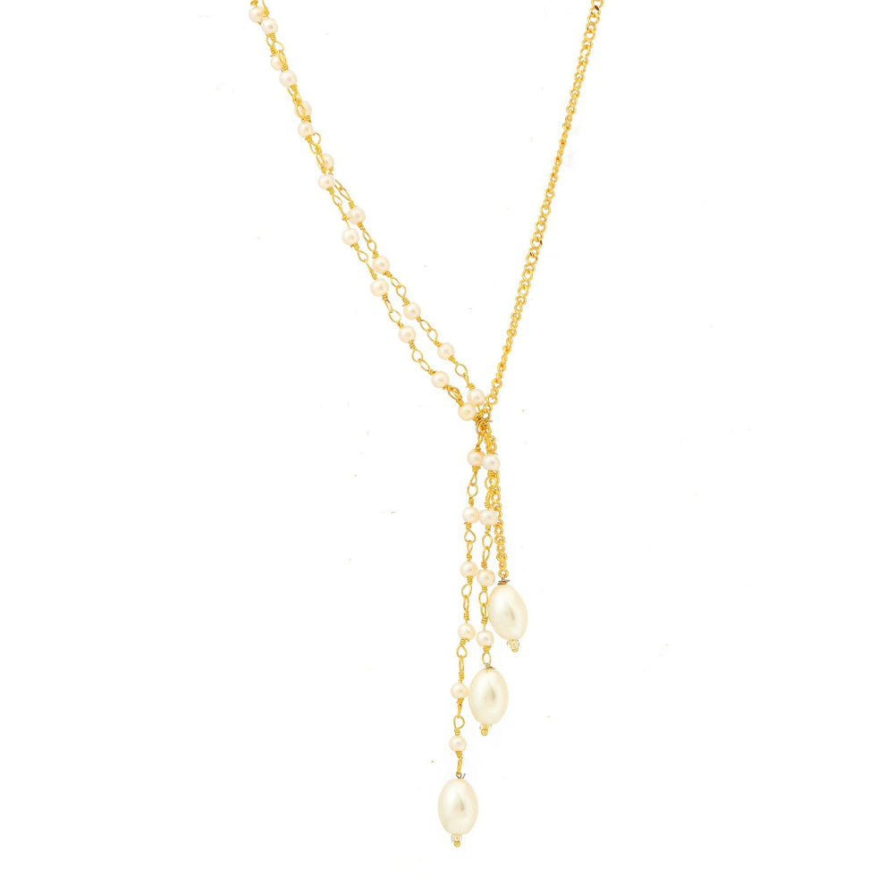 Ruby Raang Studio Beaded Pearl Drop One-Sided Layered Necklace -White