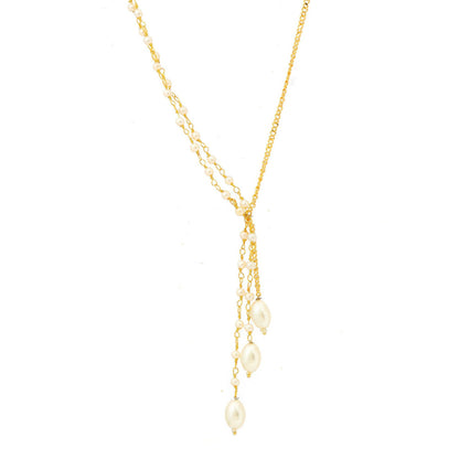 Ruby Raang Studio Beaded Pearl Drop One-Sided Layered Necklace -White