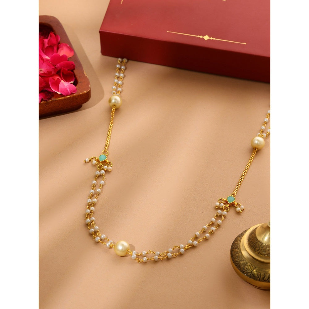 Ruby Raang Studio White Beaded Kundan Necklace -Multi-Color