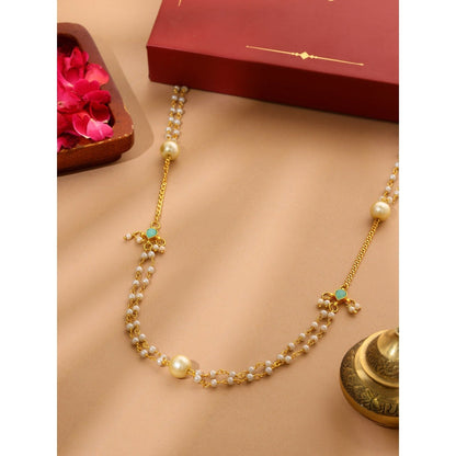 Ruby Raang Studio White Beaded Kundan Necklace -Multi-Color
