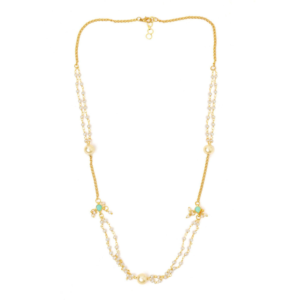 Ruby Raang Studio White Beaded Kundan Necklace -Multi-Color