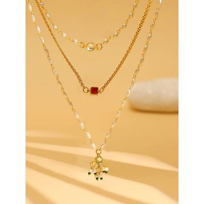 Ruby Raang Studio White & Gold, Red Stone Kundan Necklace