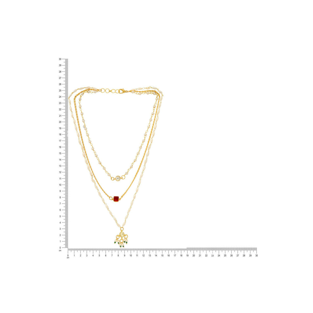 Ruby Raang Studio White & Gold, Red Stone Kundan Necklace