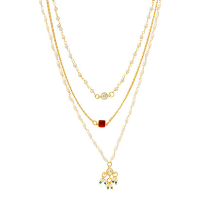 Ruby Raang Studio White & Gold, Red Stone Kundan Necklace