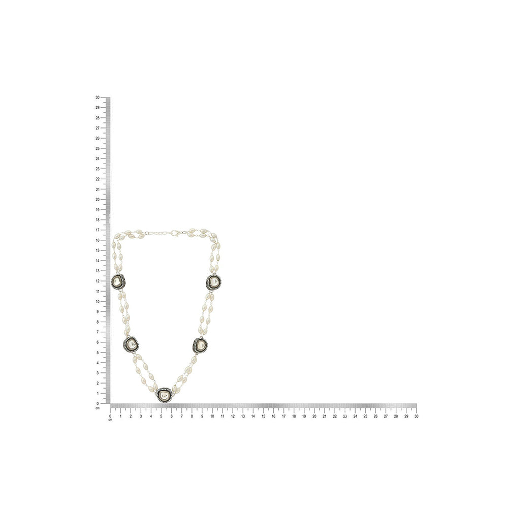 Ruby Raang Studio Rhodium Plated Kundan Necklace -Multi-Color