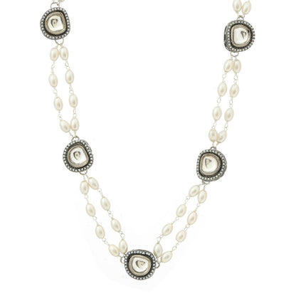 Ruby Raang Studio Rhodium Plated Kundan Necklace -Multi-Color