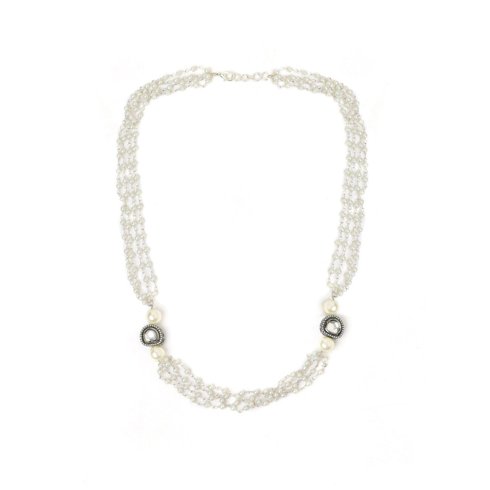 Ruby Raang Studio Rhodium Plated Kundan Necklace -White
