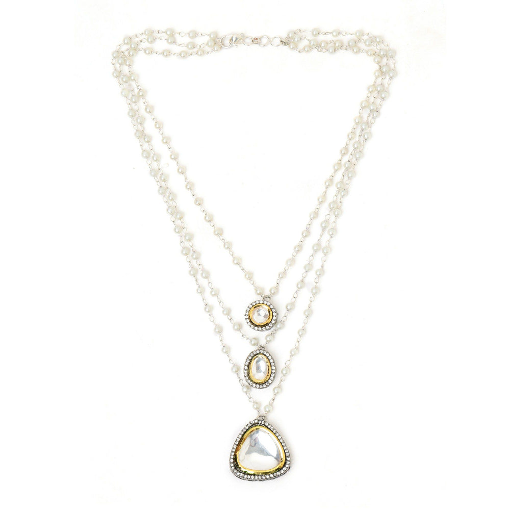 Ruby Raang Studio Beaded Layered Kundan Necklaces -White