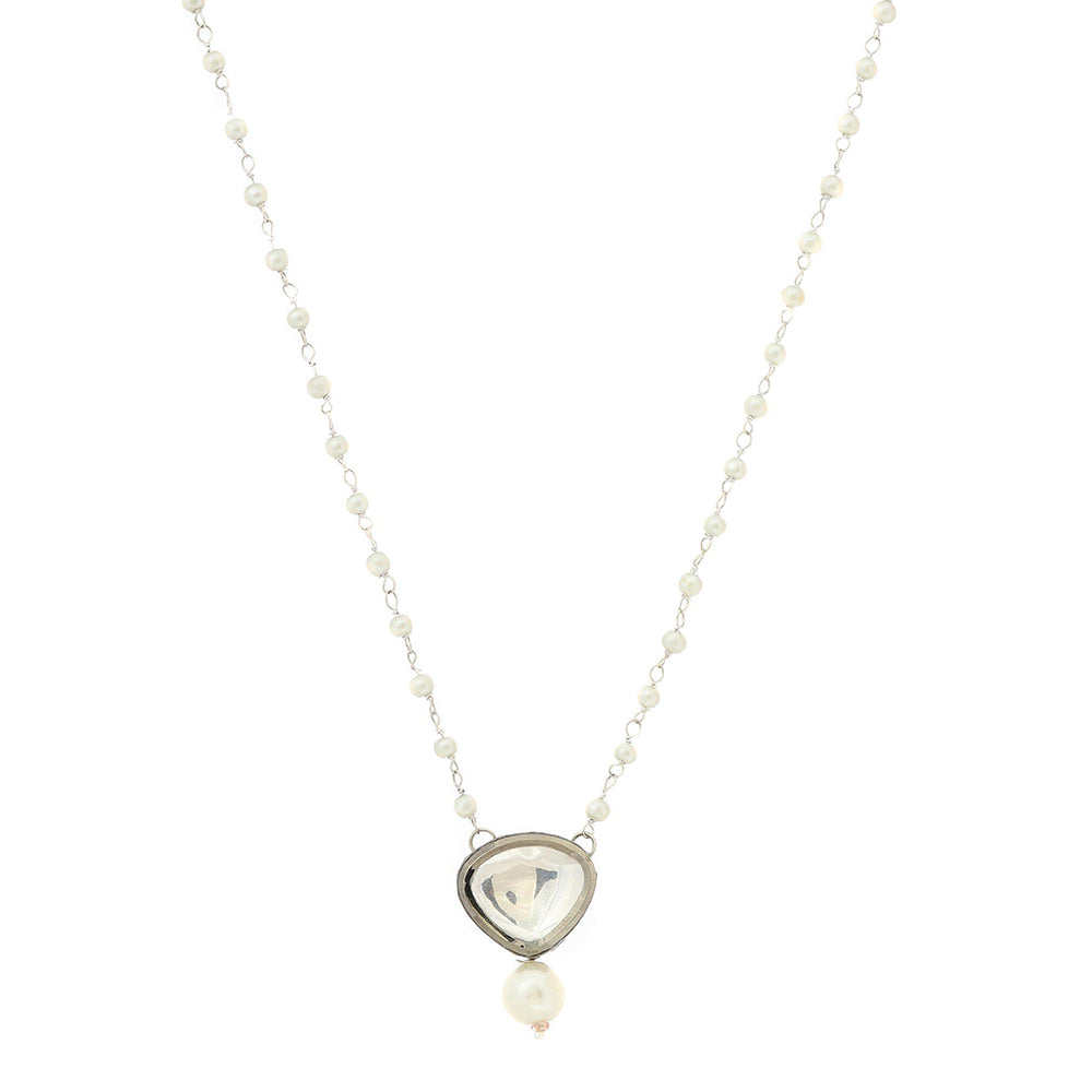 Ruby Raang Studio Beaded Kundan Necklace -White