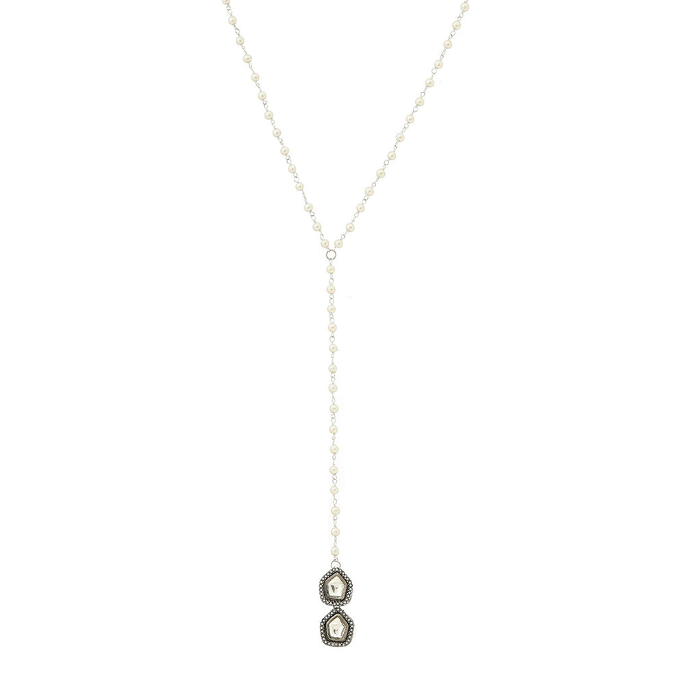 Ruby Raang Studio Beaded Kundan Necklace -White