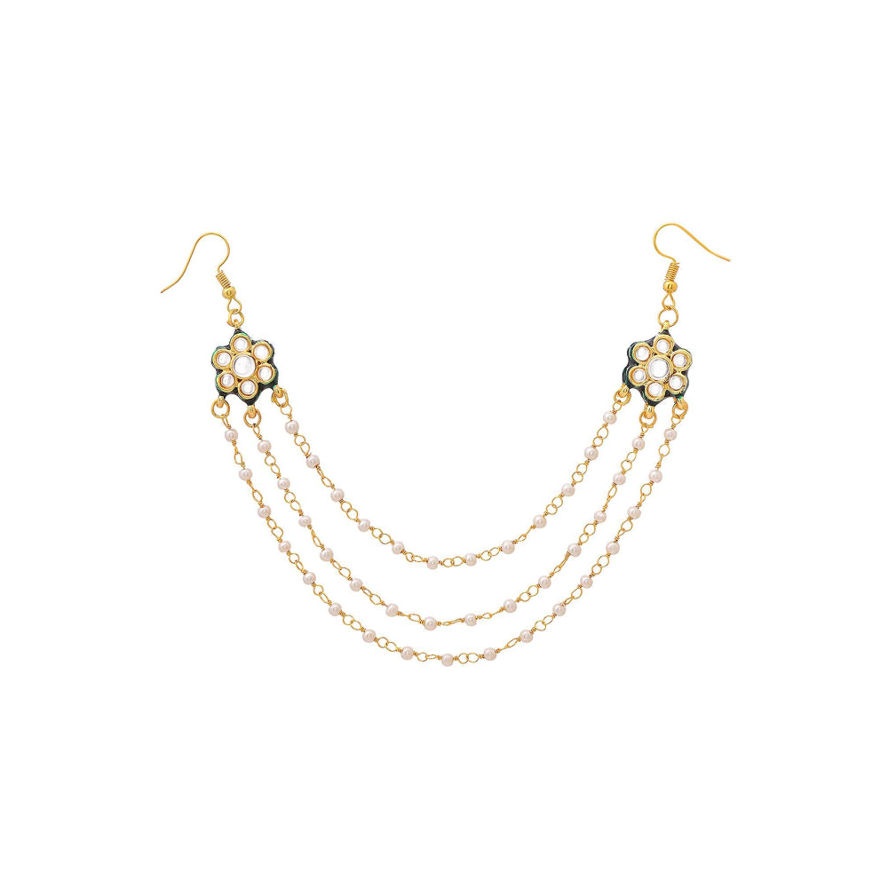 Ruby Raang Studio White Brass Gold Plated Kundan Hair Chain
