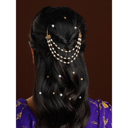 Ruby Raang Studio White Brass Gold Plated Pearl Hair Chain