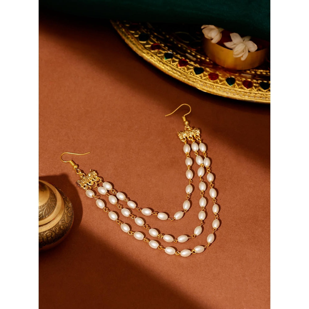 Ruby Raang Studio White Brass Gold Plated Pearl Hair Chain