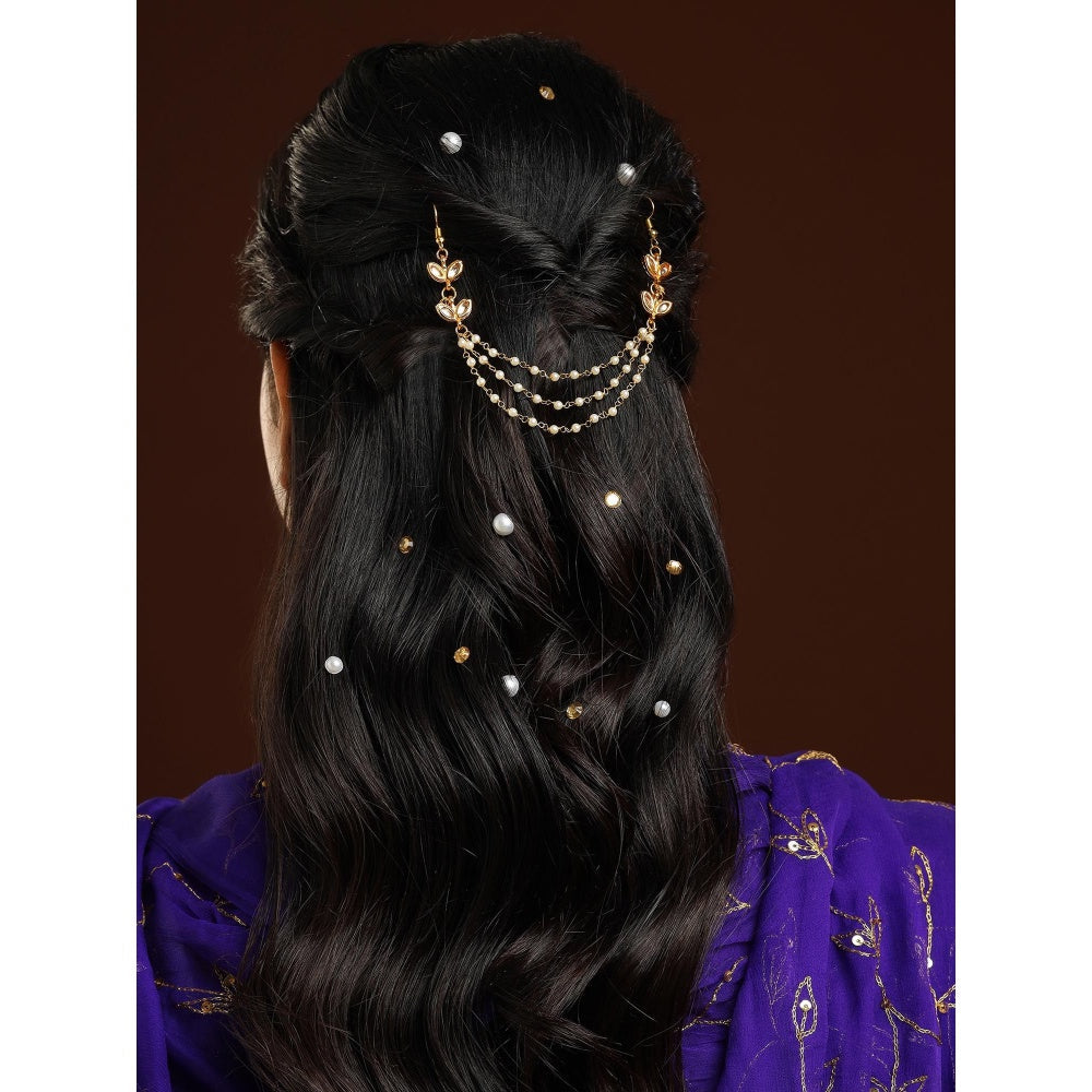 Ruby Raang Studio White Brass Gold Plated Pearl Hair Chain