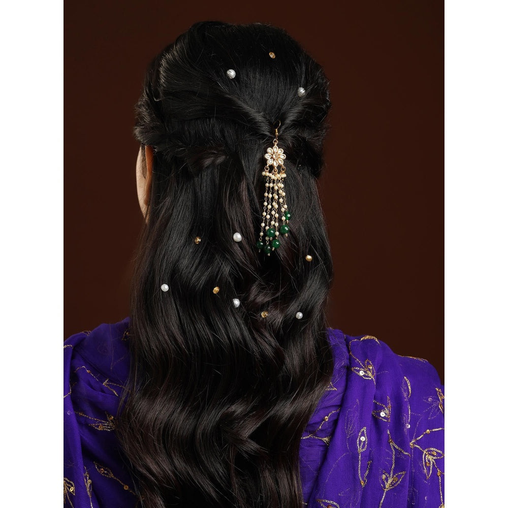 Ruby Raang Studio Green Brass Gold Plated Kundan Hair Chain