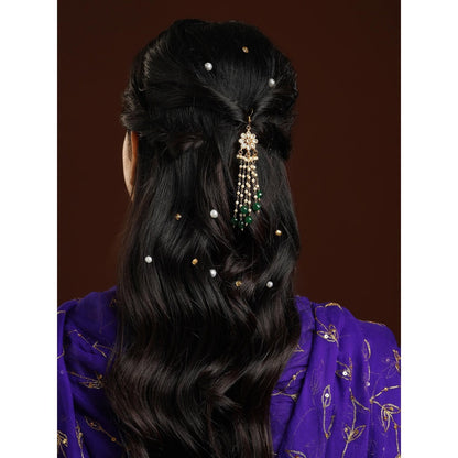 Ruby Raang Studio Green Brass Gold Plated Kundan Hair Chain