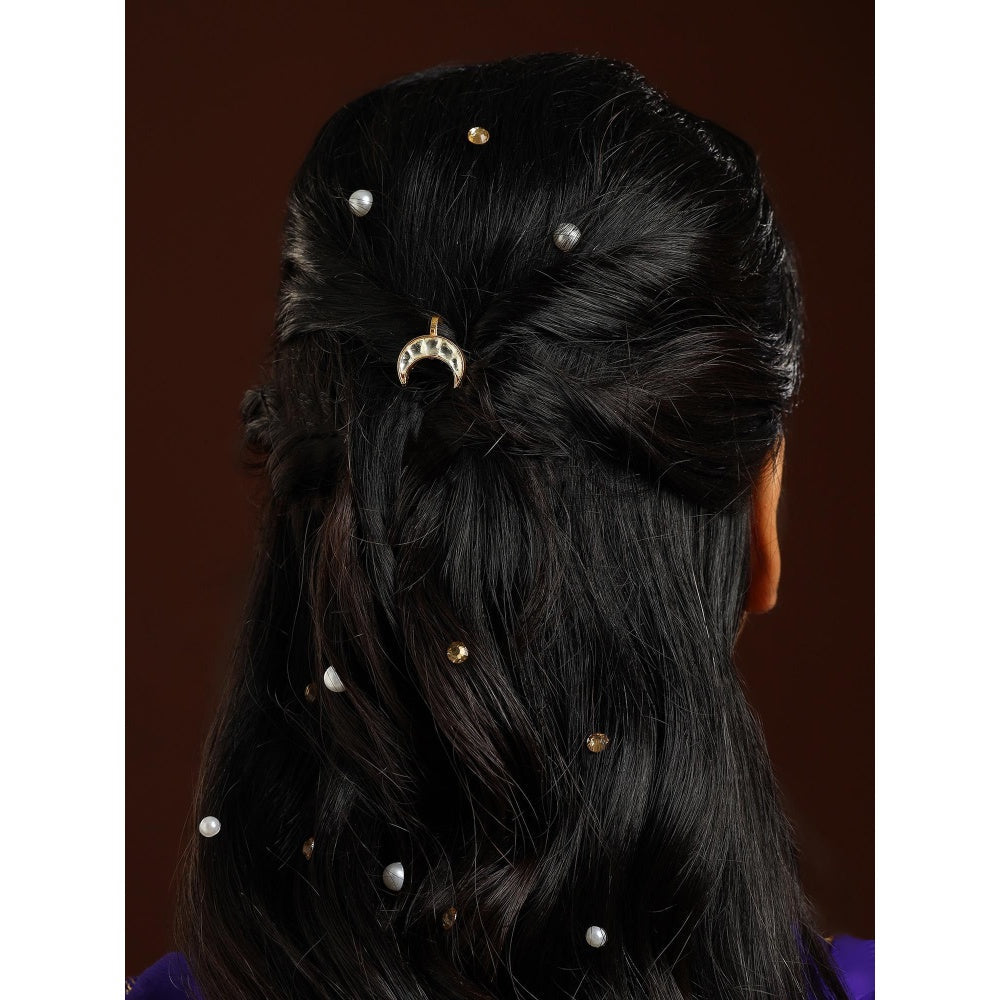 Ruby Raang Studio White Brass Gold Plated Kundan Hair Pin