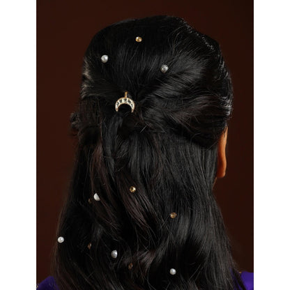 Ruby Raang Studio White Brass Gold Plated Kundan Hair Pin