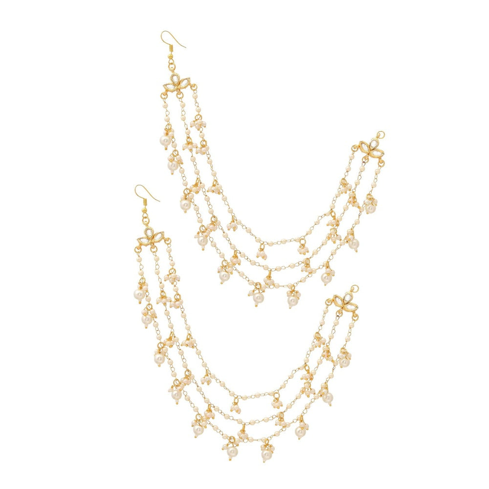 Ruby Raang Studio White Brass Gold Plated Pearl Pair Of Ear Chain