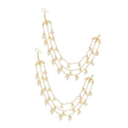 Ruby Raang Studio White Brass Gold Plated Pearl Pair Of Ear Chain