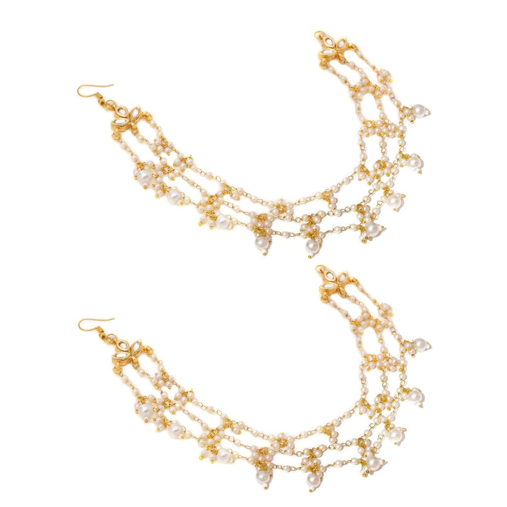 Ruby Raang Studio White Brass Gold Plated Pearl Pair Of Ear Chain