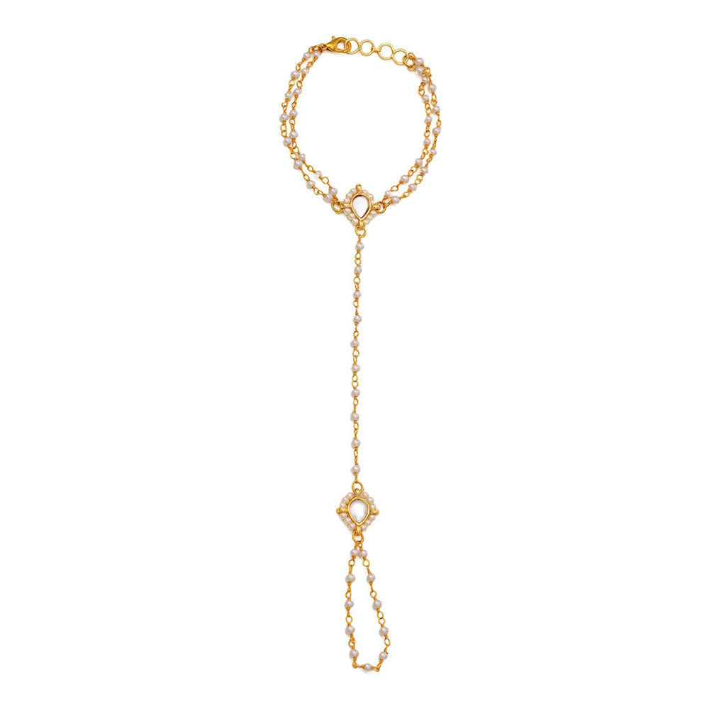Ruby Raang Studio White Brass Gold Plated Kundan Hathphool