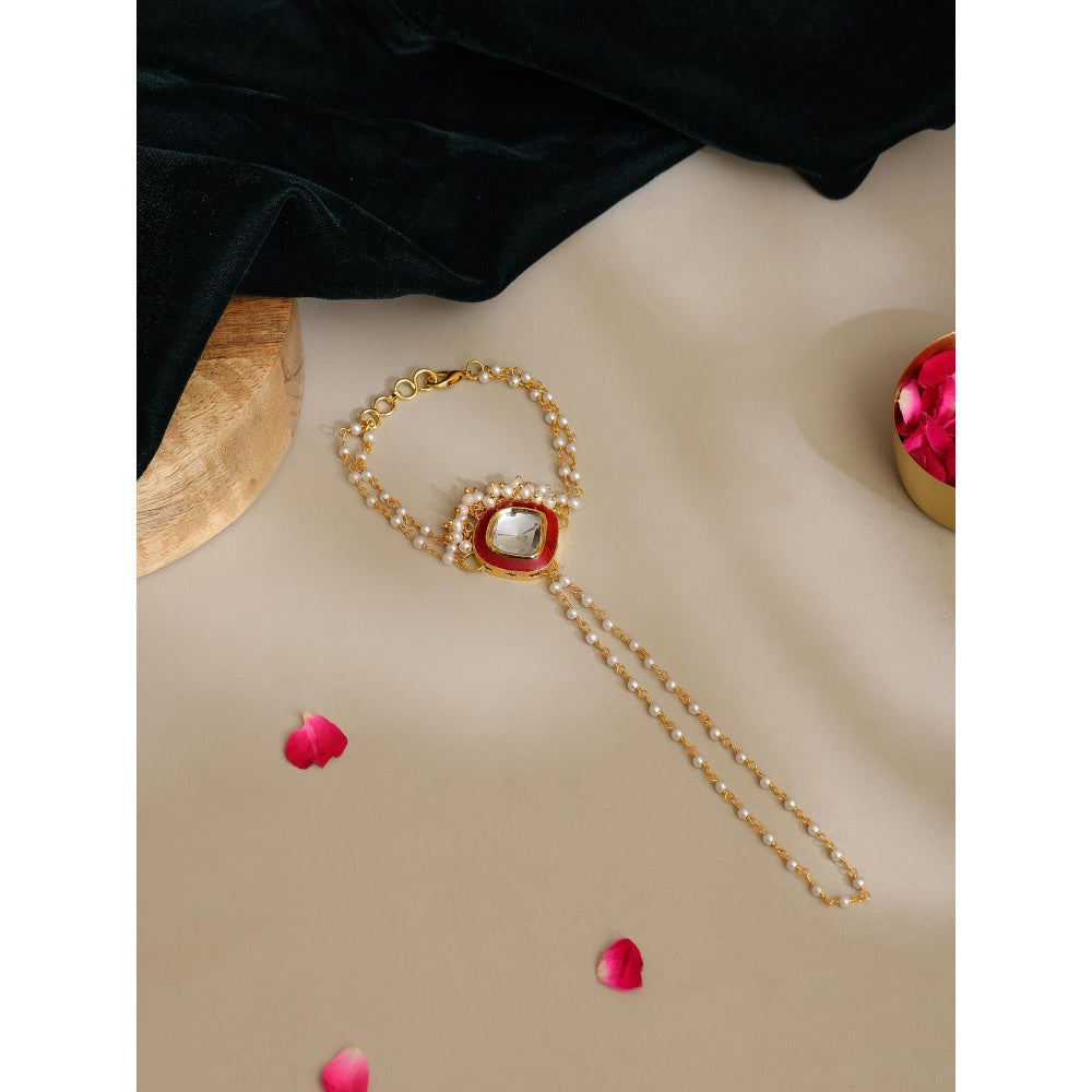 Ruby Raang Studio Red Brass Gold Plated Kundan Hathphool