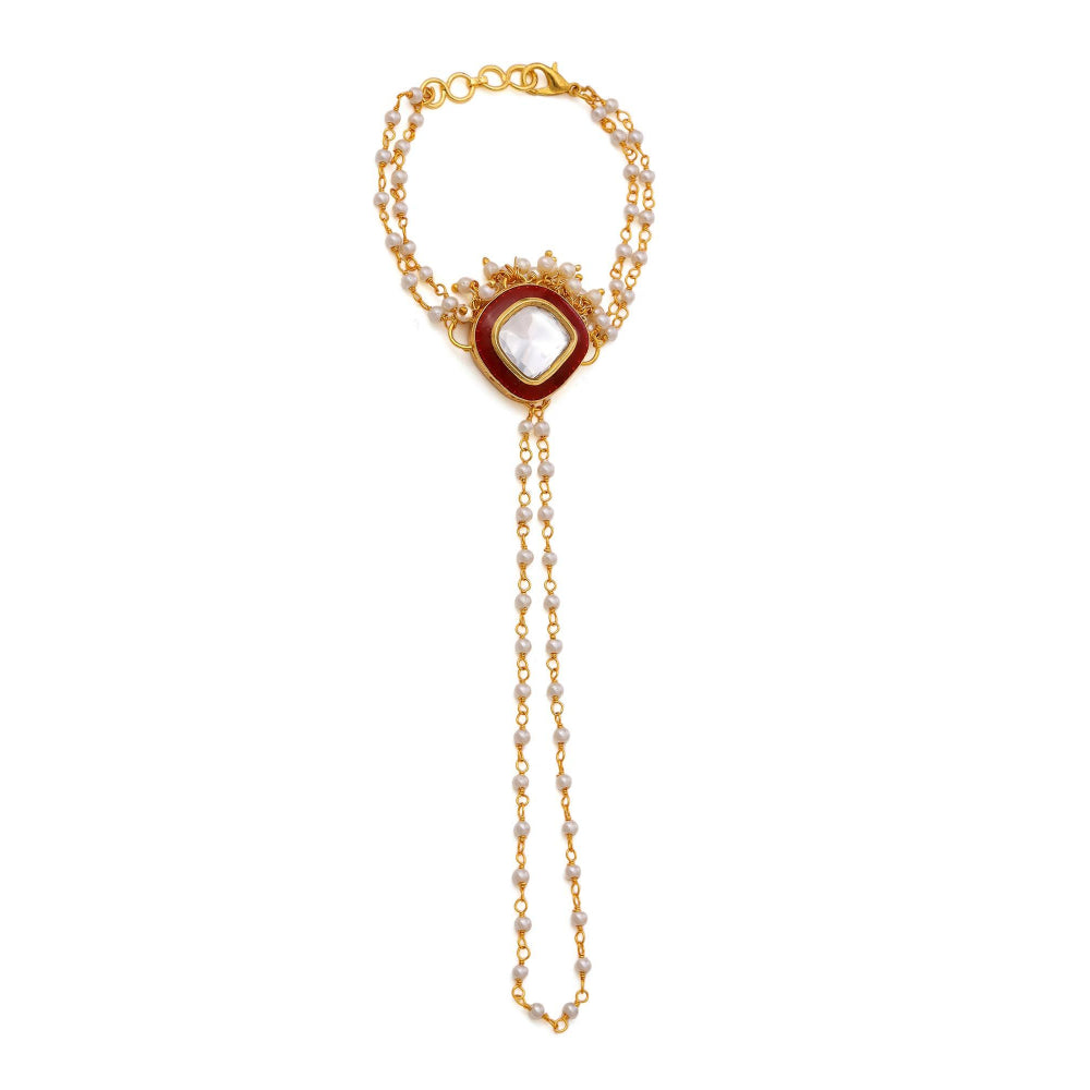 Ruby Raang Studio Red Brass Gold Plated Kundan Hathphool