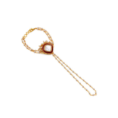 Ruby Raang Studio Red Brass Gold Plated Kundan Hathphool
