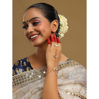Ruby Raang Studio White Brass Gold Plated Kundan Hathphool