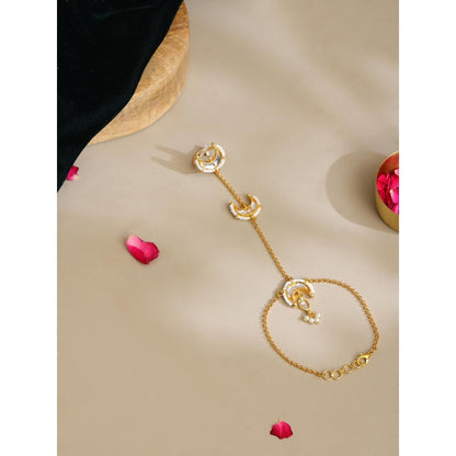 Ruby Raang Studio White Brass Gold Plated Kundan Hathphool