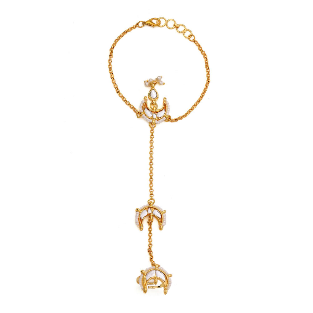 Ruby Raang Studio White Brass Gold Plated Kundan Hathphool