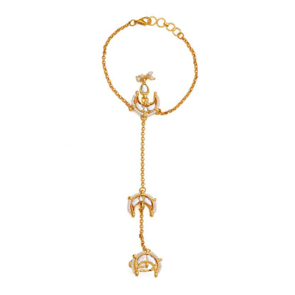 Ruby Raang Studio White Brass Gold Plated Kundan Hathphool