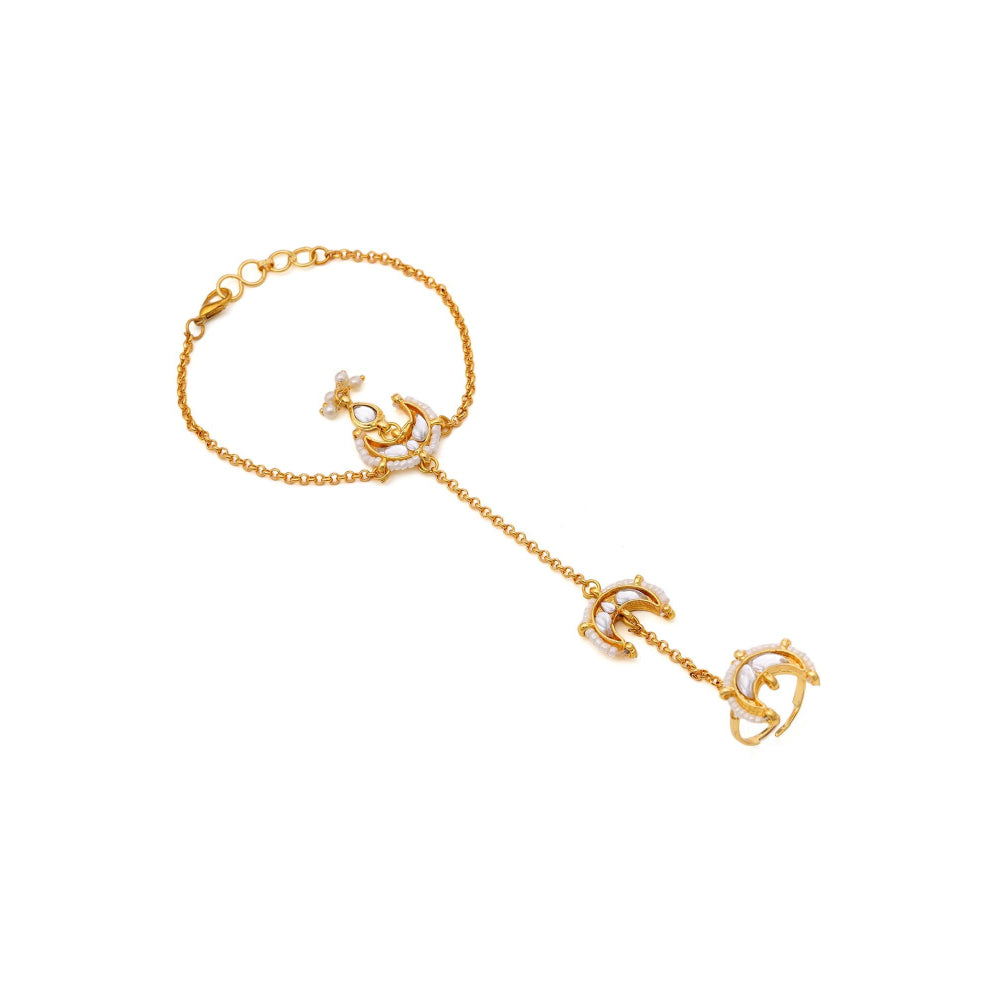 Ruby Raang Studio White Brass Gold Plated Kundan Hathphool