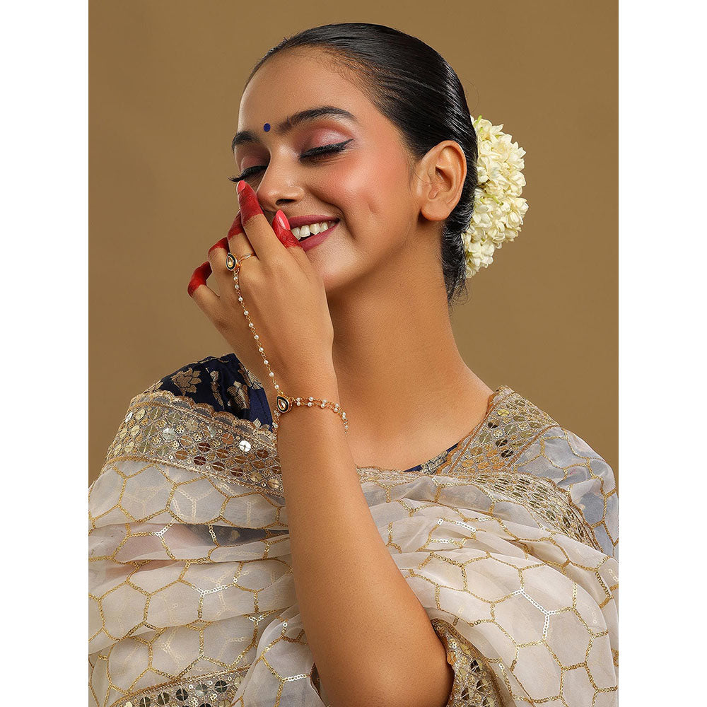 Ruby Raang Studio Green Brass Gold Plated Kundan Hathphool