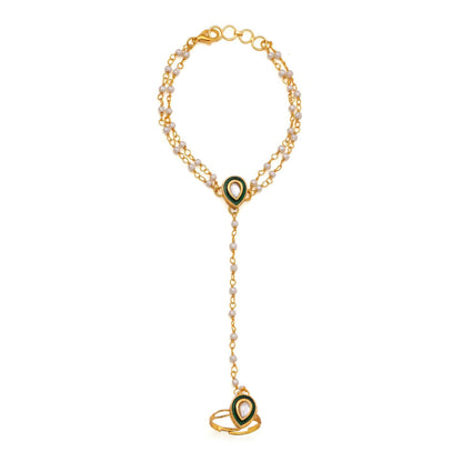 Ruby Raang Studio Green Brass Gold Plated Kundan Hathphool